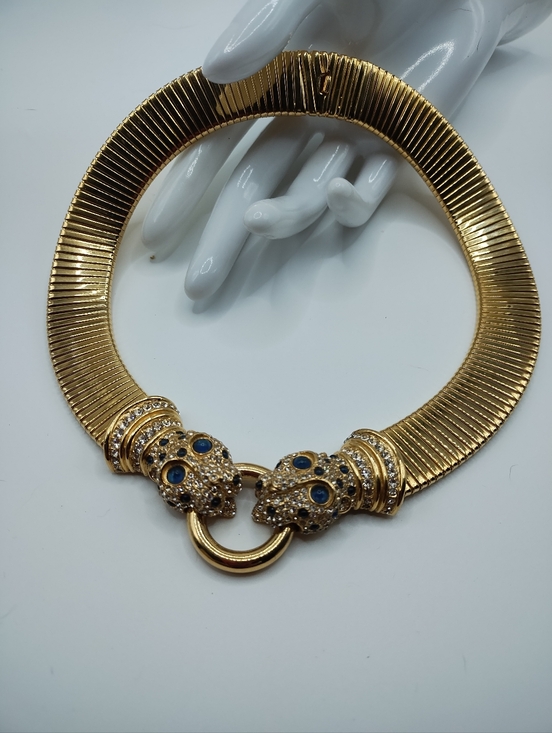 Ciner Jewelry - Vintage Ciner Double Panther Omega Necklace With The Rarest Blue Eyes